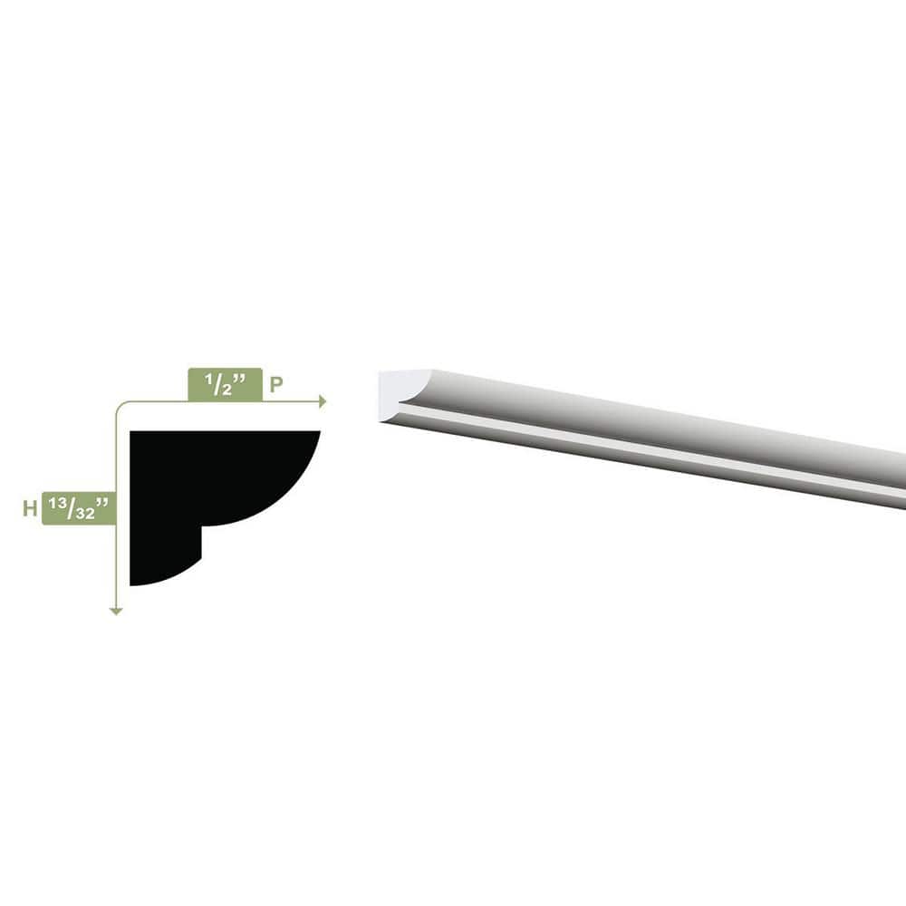 Ekena Millwork 3/8 in. x 1/2 in. x 96 in. Bead Moulding, PVC (12-Pack)