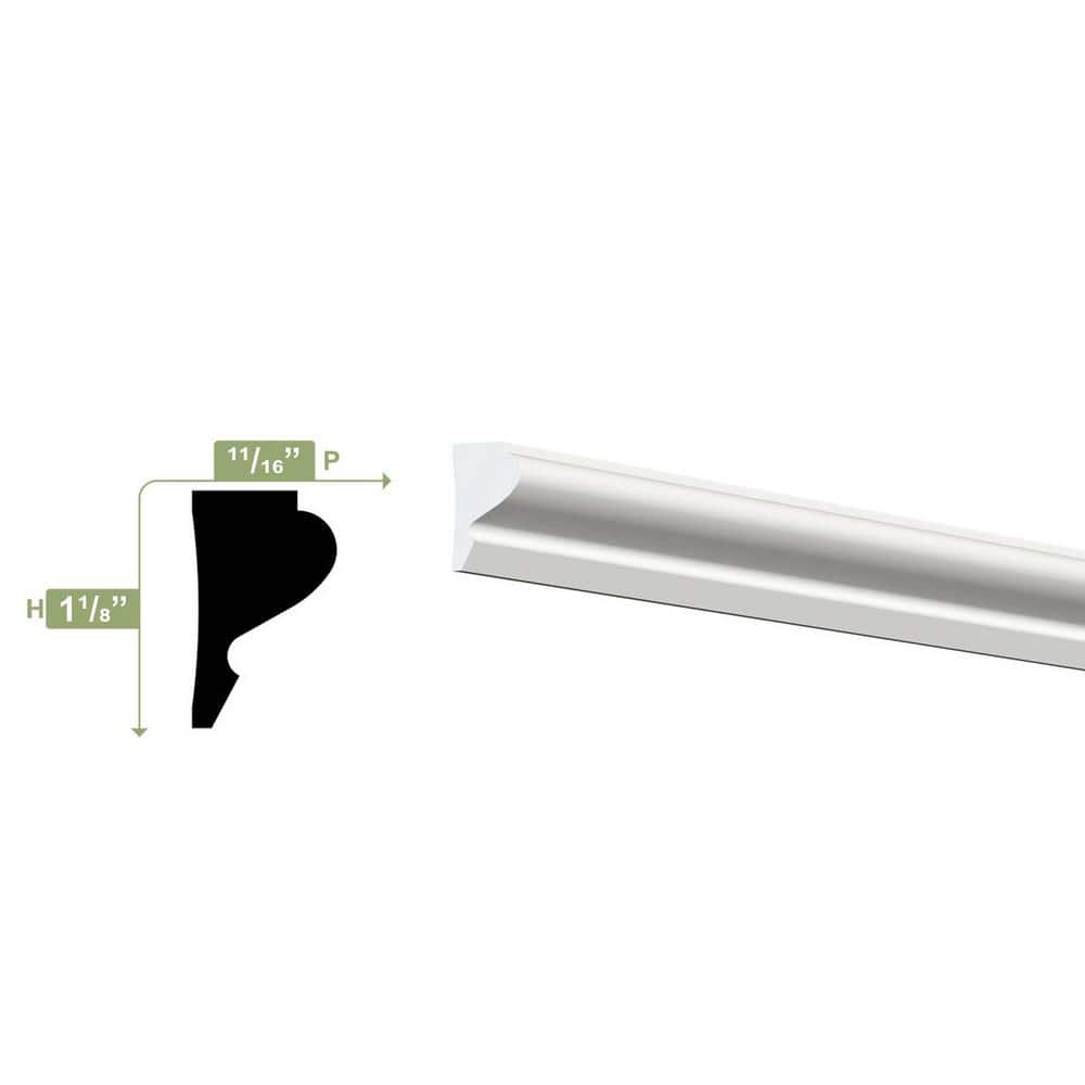 Ekena Millwork 1-1/8 in. x 3/4 in. x 96 in. Base Moulding, PVC (12-Pack)
