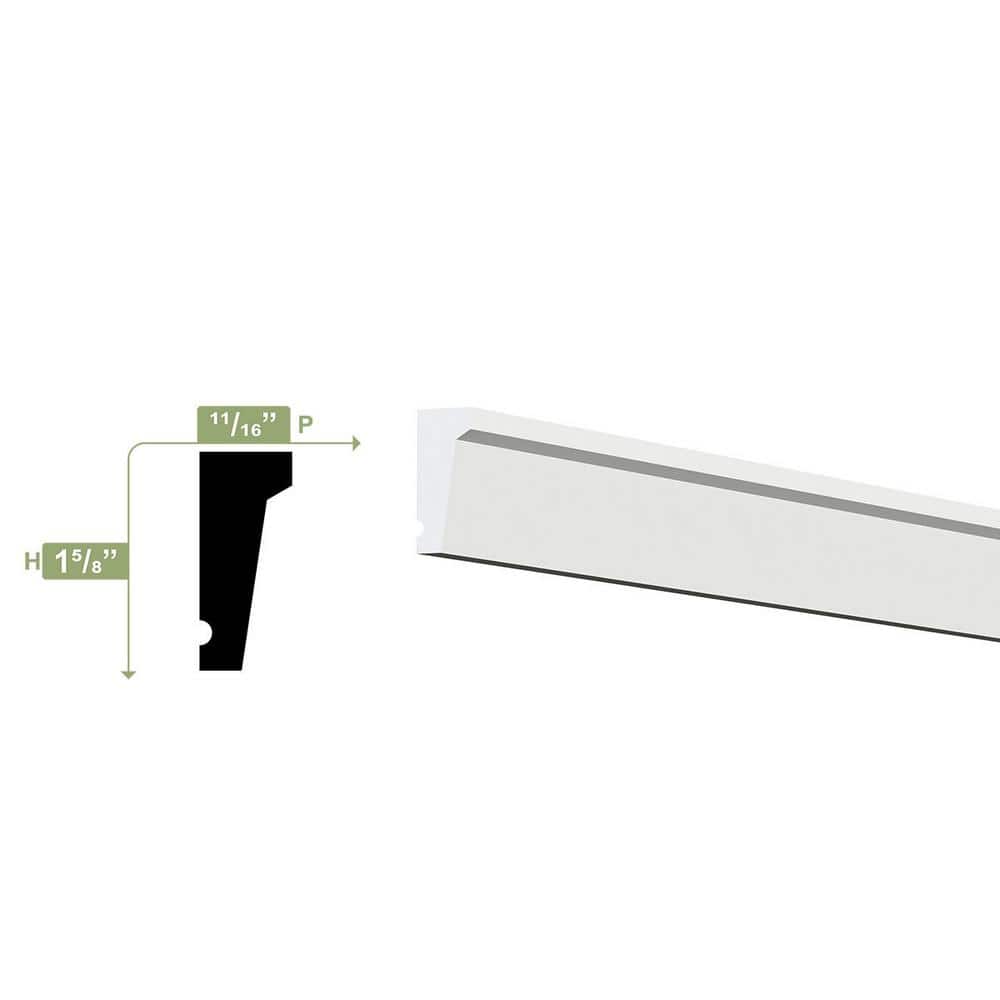 Ekena Millwork 1-5/8 in. x 5/8 in. x 96 in. Drip Cap Moulding, PVC (12-Pack)