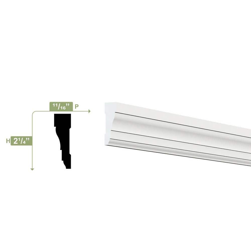 Ekena Millwork 2-1/4 in. x 3/4 in. x 96 in. Casing Moulding, PVC (8-Pack)