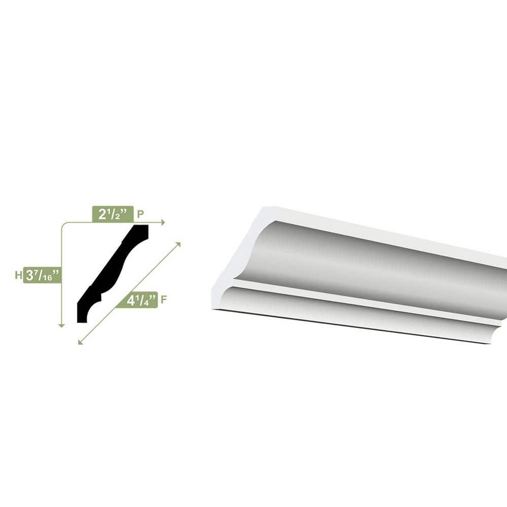 Ekena Millwork 3-3/8 in. x 4-1/4 in. x 96 in. Crown Moulding, PVC (8-Pack)