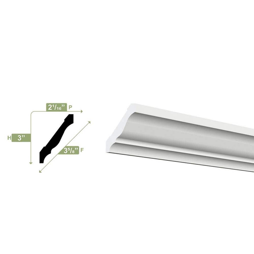 Ekena Millwork 3 in. x 3-5/8 in. x 96 in. Crown Moulding, PVC (12-Pack)