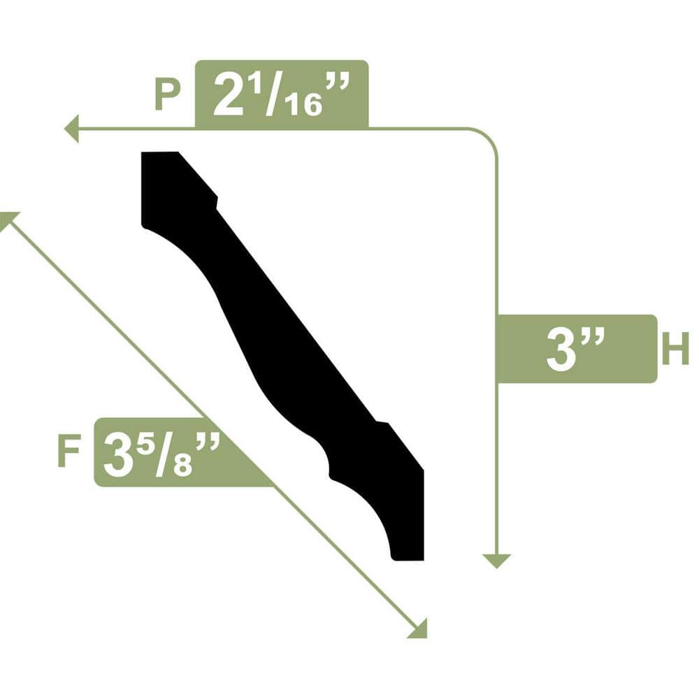 Ekena Millwork 3 in. x 3-5/8 in. x 96 in. Crown Moulding, PVC (6-Pack)