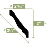 Ekena Millwork 3 in. x 3-5/8 in. x 96 in. Crown Moulding, PVC (6-Pack)