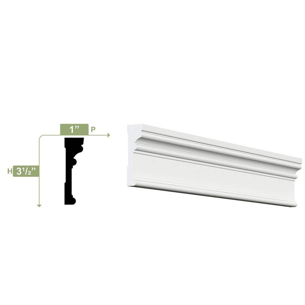 Ekena Millwork 3-1/2 in. x 1 in. x 96 in. RB3 Casing Moulding, PVC (6-Pack)