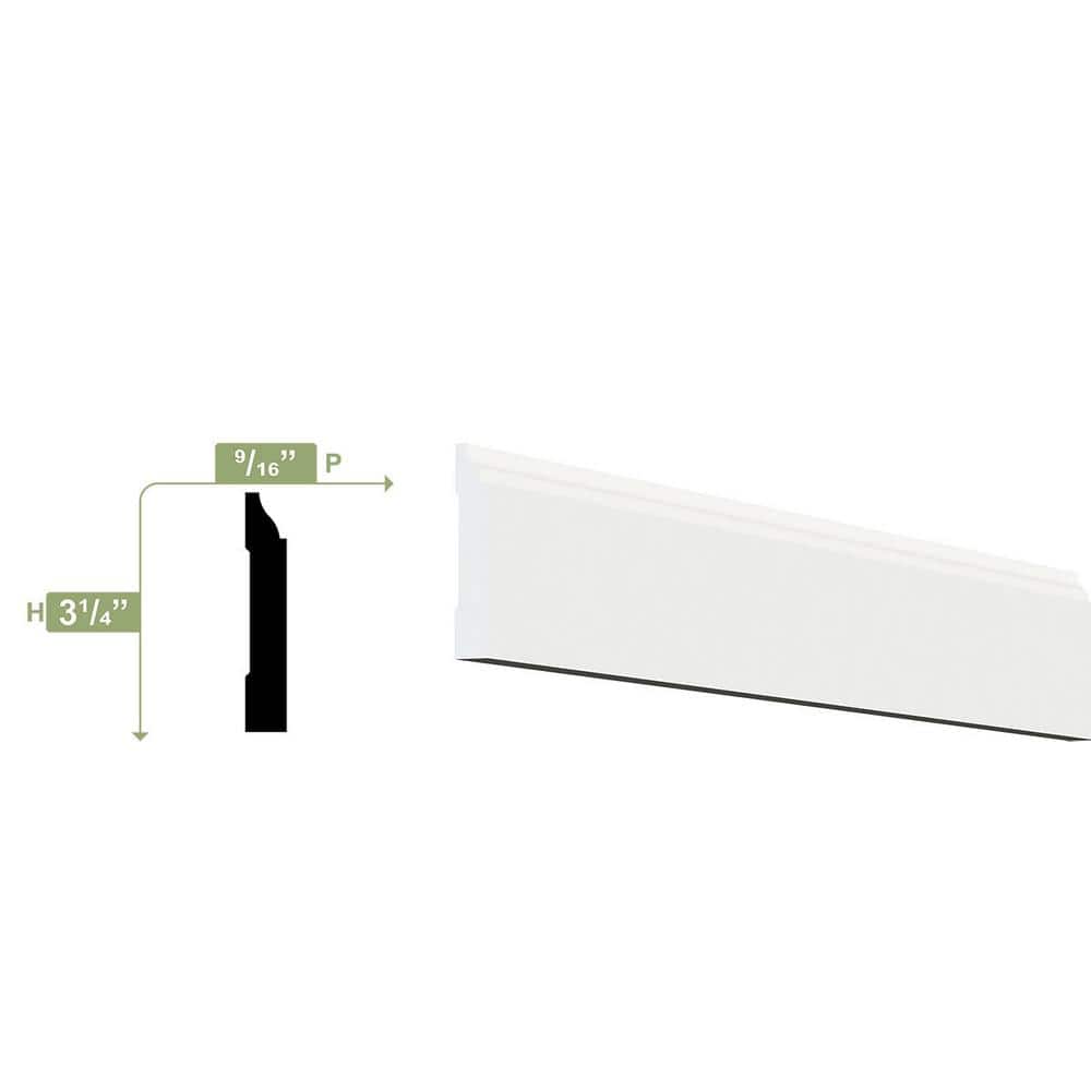 Ekena Millwork 3-1/4 in. x 1/2 in. x 96 in. Base Moulding, PVC (12-Pack)