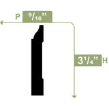 Ekena Millwork 3-1/4 in. x 1/2 in. x 96 in. Base Moulding, PVC (6-Pack)