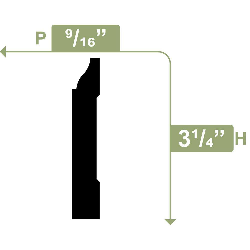 Ekena Millwork 3-1/4 in. x 1/2 in. x 96 in. Base Moulding, PVC (8-Pack)