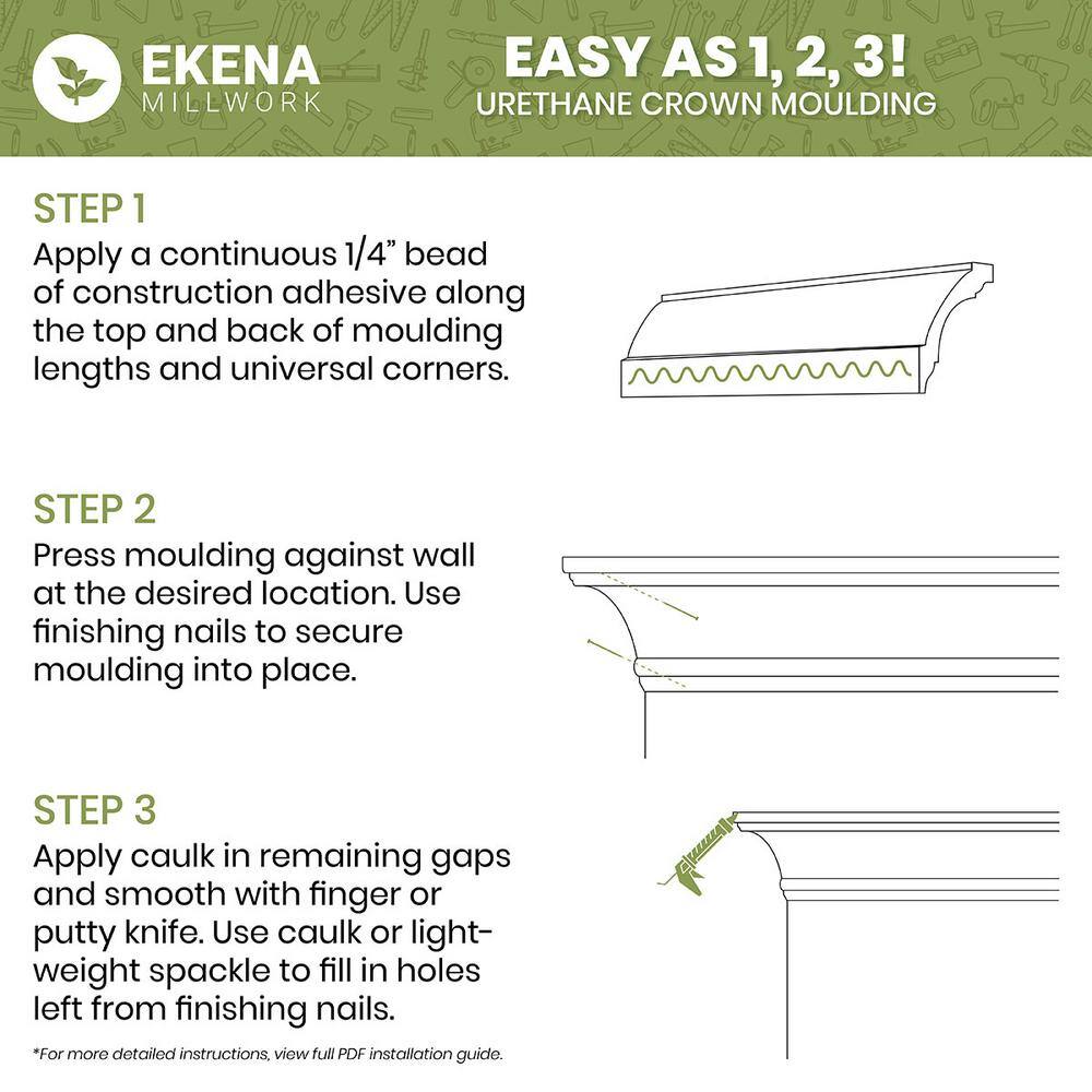 Ekena Millwork Scarlett 2 in. D x 2.75 in. W x 94.5 in. L Polyurethane Crown Moulding