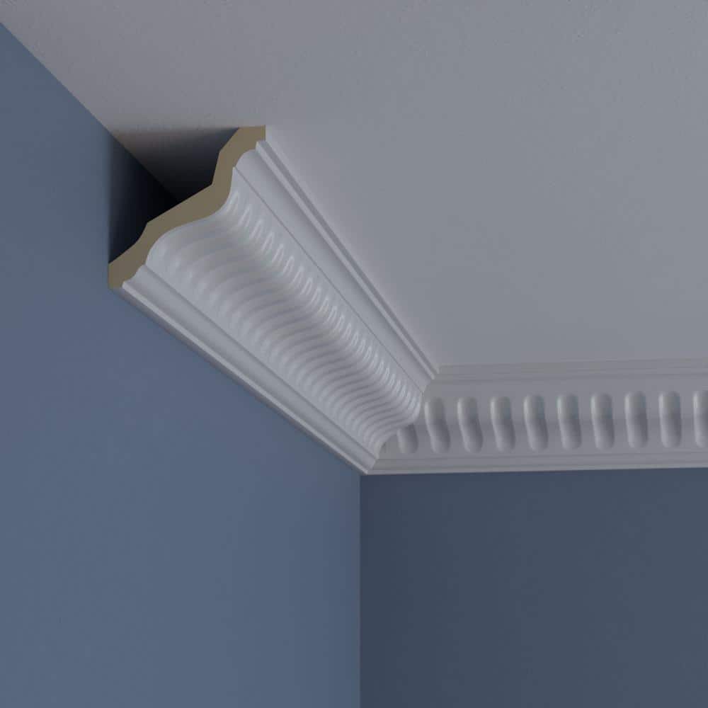 Ekena Millwork 3-3/8 in. x 3-3/8 in. x 94-1/2 in. Polyurethane Linus Crown Moulding