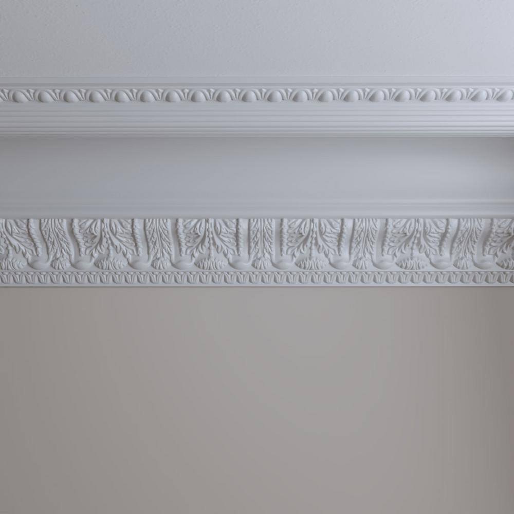 Ekena Millwork 10-1/2 in. x 13 in. x 94-1/2 in. Polyurethane Egg and Dart Acanthus Crown Moulding