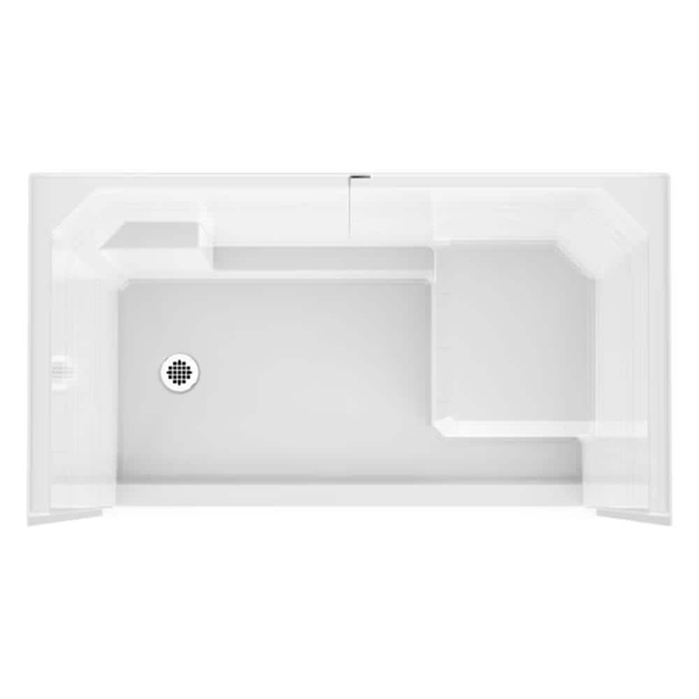 Ella 60 in. x 33 in. x 77 in. Low-Threshold 3-Piece Shower Kit, White, Left Seat/Right Drain