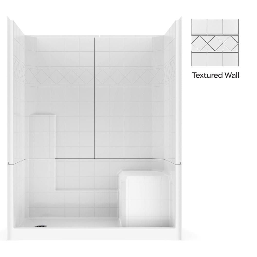 Ella 60 in. x 33 in. x 77 in. Low-Threshold 3-Piece Shower Kit, White, Left Seat/Right Drain