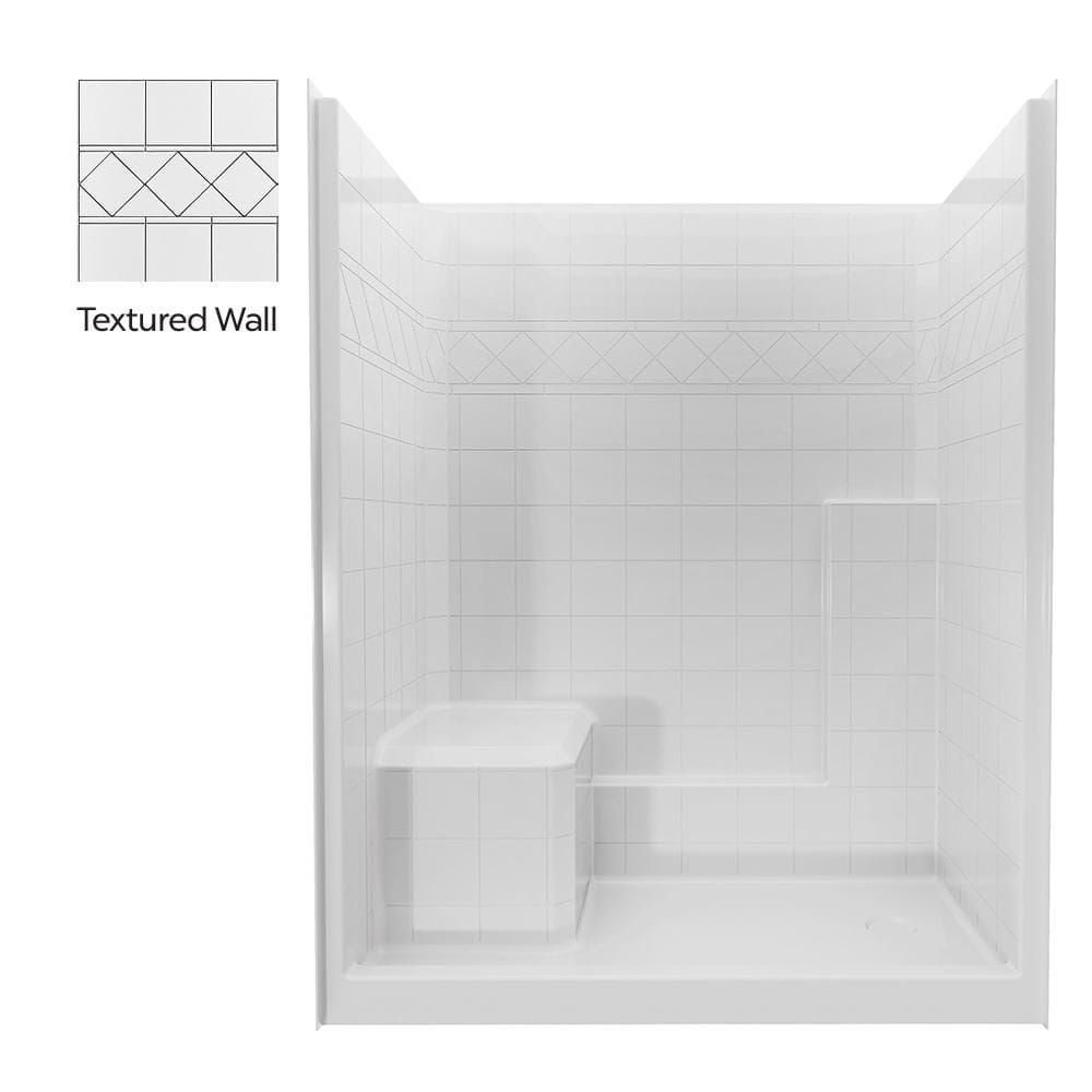 Ella Classic-SA 36 in. x 60 in. x 77 in. 1-Piece Low-Threshold Shower Stall Kit with Molded Seat, Right Drain, White
