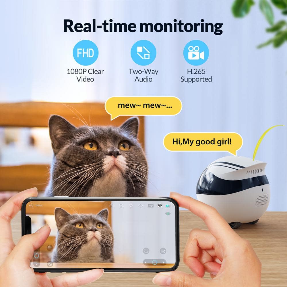 Enabot EBO Air 1080p Full HD Movable Indoor WiFi Camera Robot, 2 Way Voice and Night Vision, Laser Point for Pet Playing