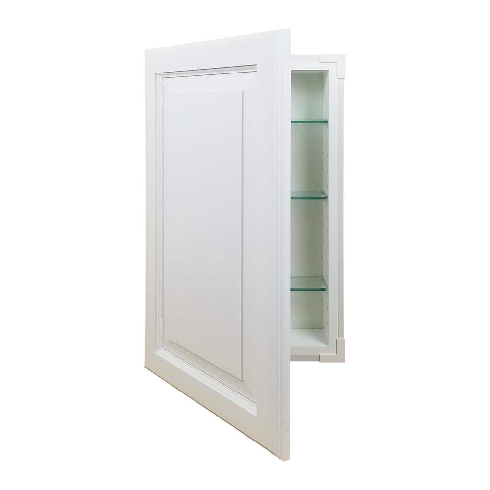 WG Wood Products 15.5 in. W x 35.5 in. H x 3.5 in. D Cutlass Raised Panel White Recessed Solid Wood Medicine Cabinet without Mirror