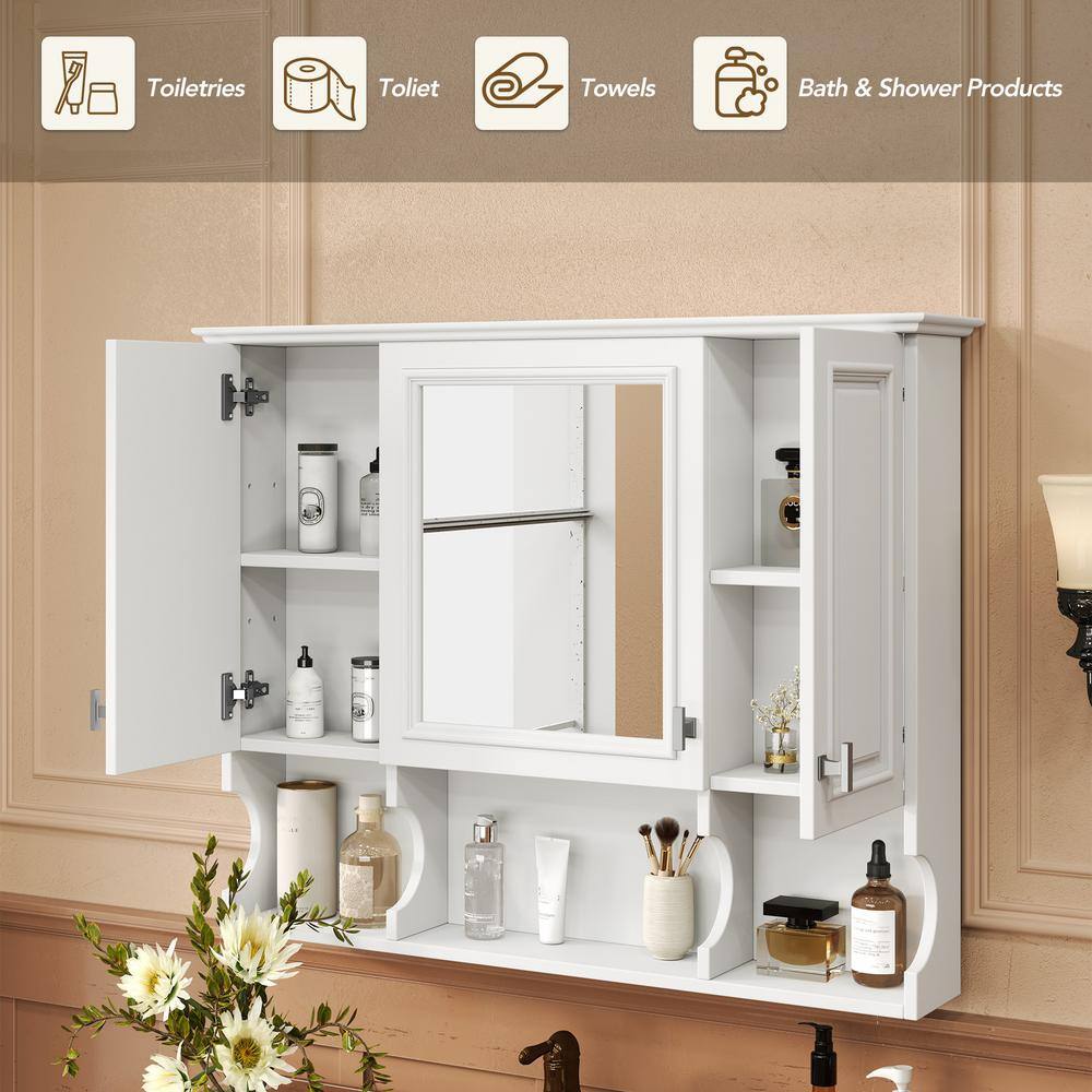 EPOWP 35 in. W x 28.7 in. H Rectangular White MDF Surface Mount Medicine Cabinet with Mirror and Open Shelves