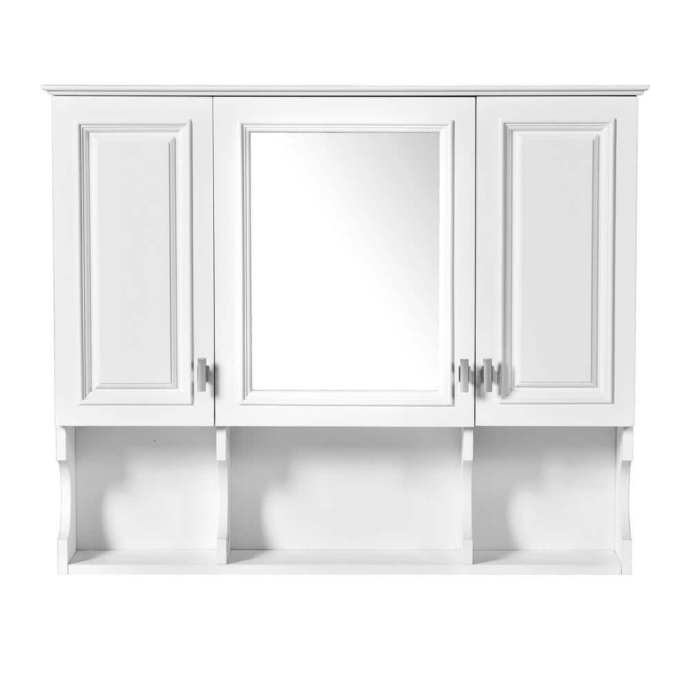 EPOWP 35 in. W x 28.7 in. H Rectangular White MDF Surface Mount Medicine Cabinet with Mirror and Open Shelves