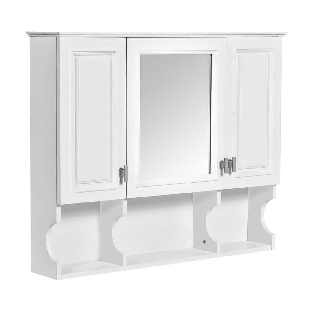 EPOWP 35 in. W x 28.7 in. H Rectangular White MDF Surface Mount Medicine Cabinet with Mirror and Open Shelves