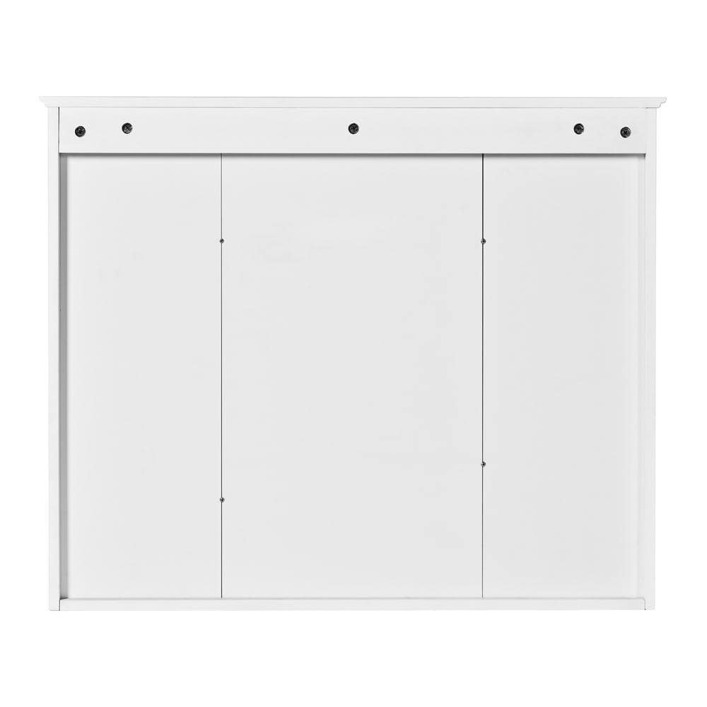 EPOWP 35 in. W x 28.7 in. H Rectangular White MDF Surface Mount Medicine Cabinet with Mirror and Open Shelves