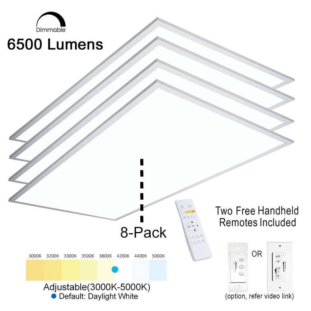 eSenLite 2 ft. x 4 ft. Integrated LED Panel Light Troffer Backlit 6500LM 630W Equivalent White Dim CCT Color Changeable (8-PC)