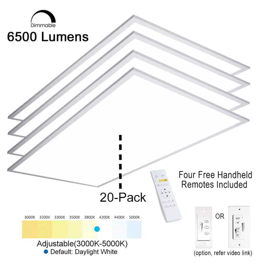 eSenLite 2 ft. x 4 ft. Integrated LED Panel Light Troffer Backlit 6500LM 630W Equivalent White Dim CCT Color Changeable (20-PC)