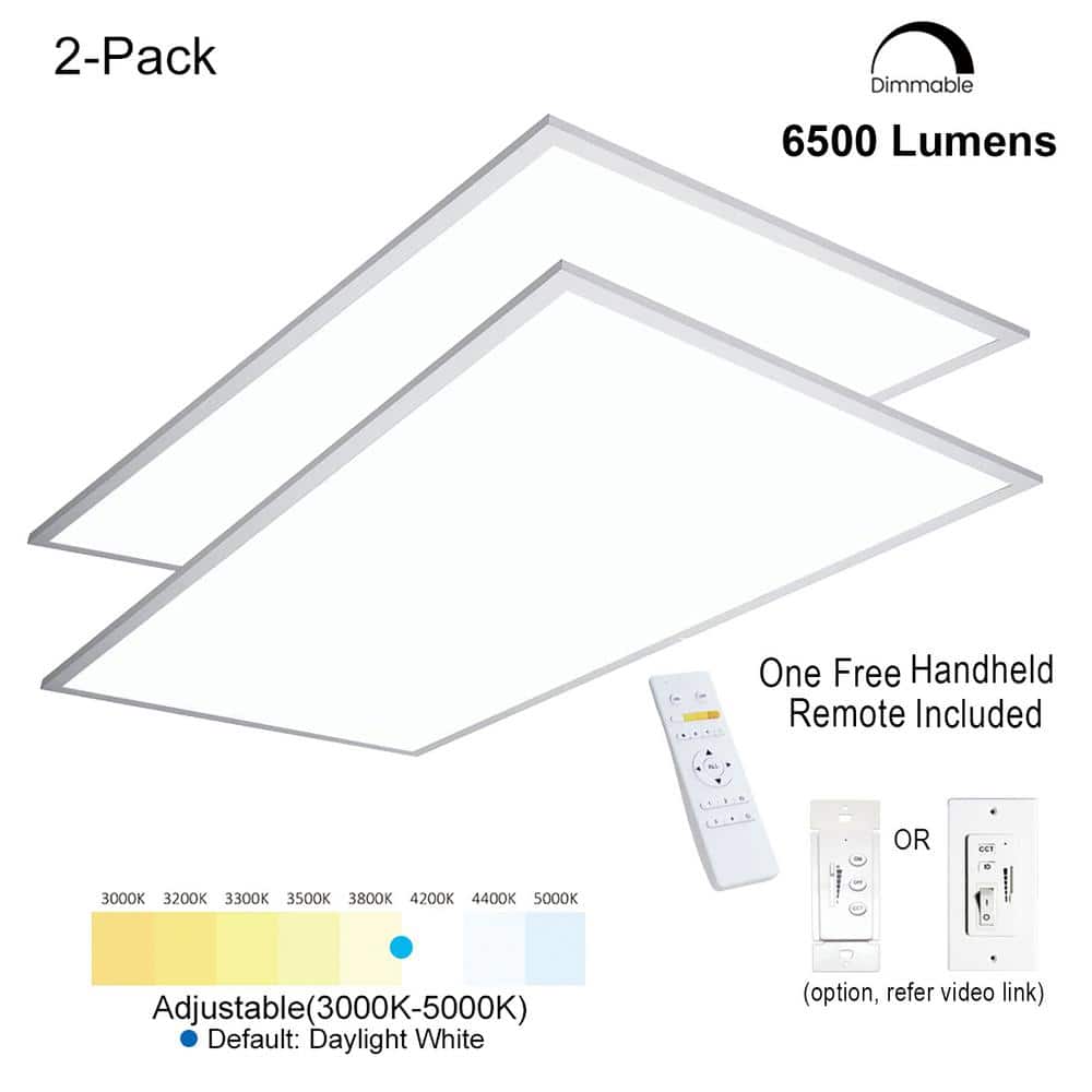 eSenLite 2 ft. x 4 ft. White Commercial Integrated LED 6300 Lumens Dimmable Drop Ceiling Flat Panel Troffer Light (2-Pack)