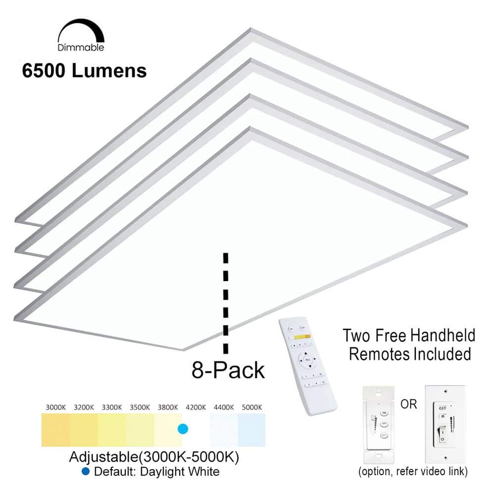 eSenLite 2 ft. x 4 ft. White Commercial Integrated LED 6300 Lumens Dimmable Drop Ceiling Flat Panel Troffer Light (2-Pack)