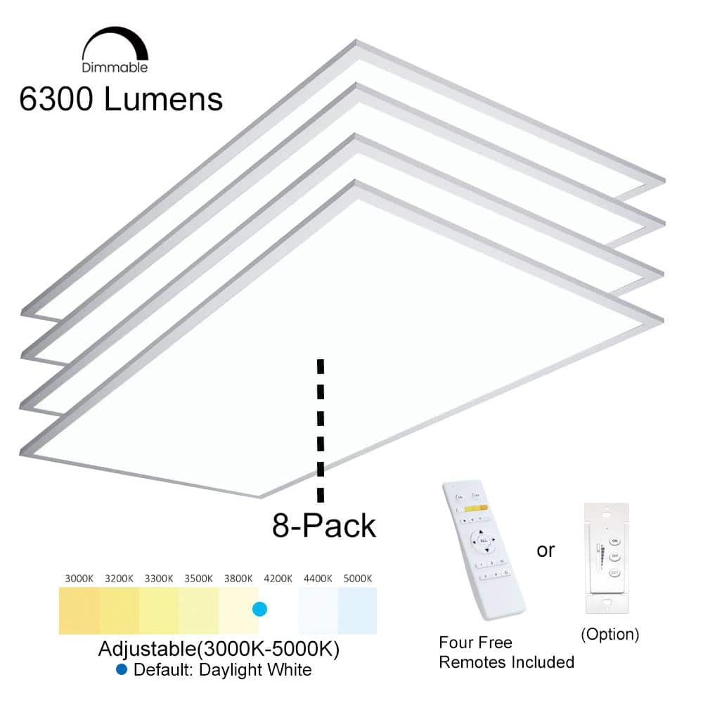eSenLite 2 ft. x 4 ft. White Commercial Integrated LED 6300 Lumens Dimmable Drop Ceiling Flat Panel Troffer Light (2-Pack)