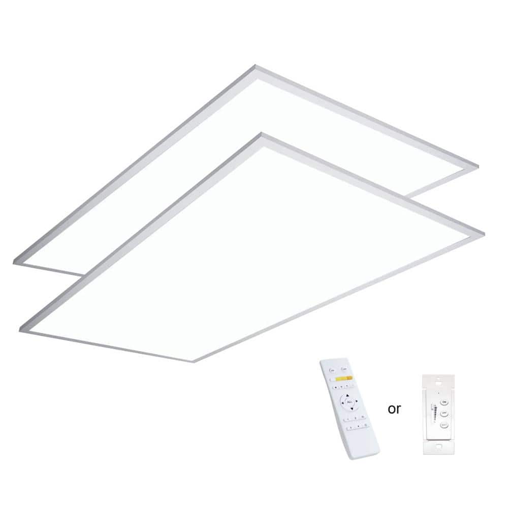 eSenLite 2 ft. x 4 ft. White Commercial Integrated LED 6300 Lumens Dimmable Drop Ceiling Flat Panel Troffer Light (2-Pack)
