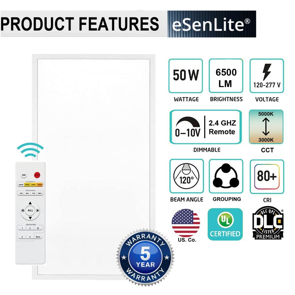 eSenLite 2 ft. x 4 ft. White Commercial Integrated LED 6300 Lumens Dimmable Drop Ceiling Flat Panel Troffer Light (2-Pack)
