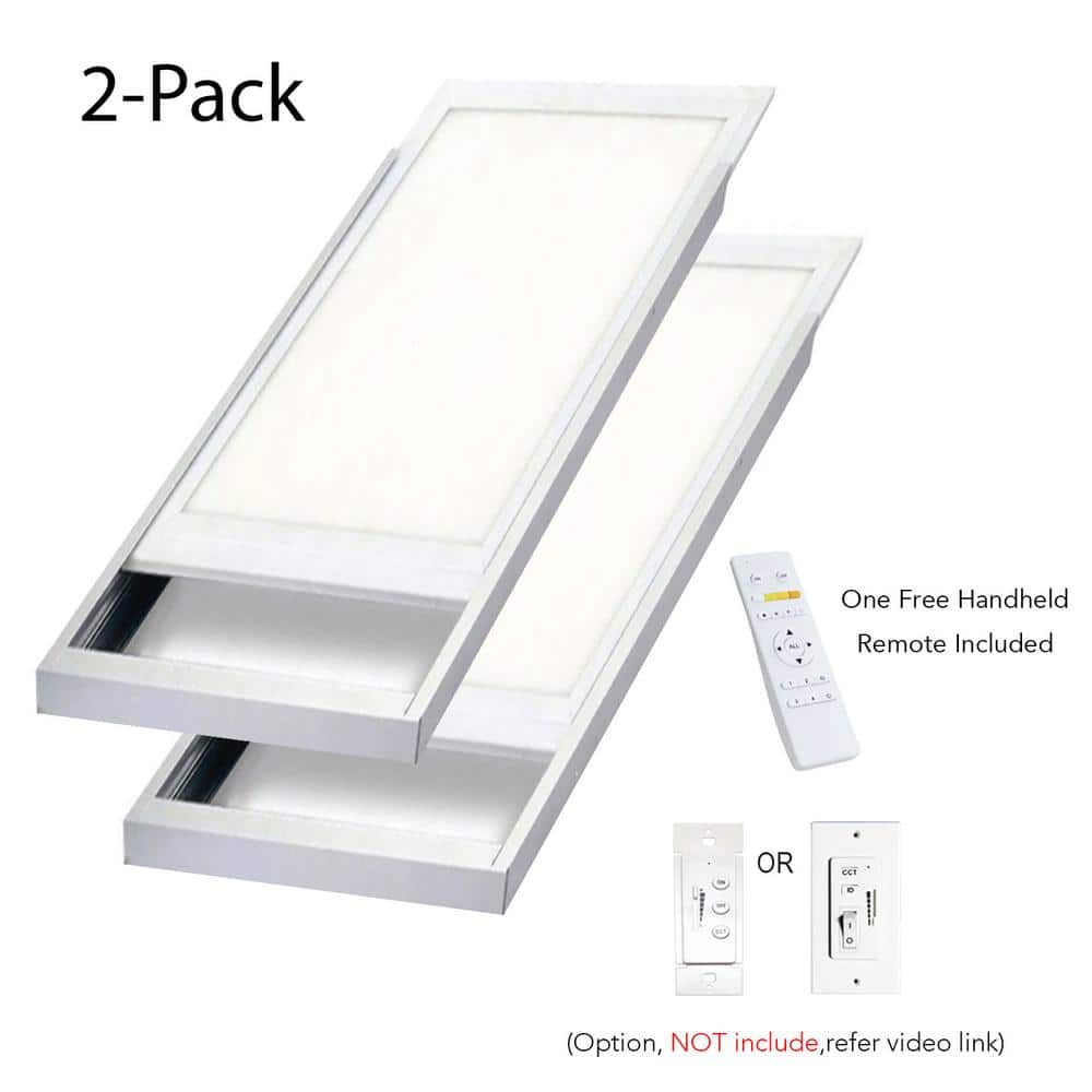 eSenLite 2ft.x4ft. 600W Equivalent 6500 Lumen Dimmable CCT White Integrated LED Panel Light Flush Mount Troffer w/ Frames(2-Pack)