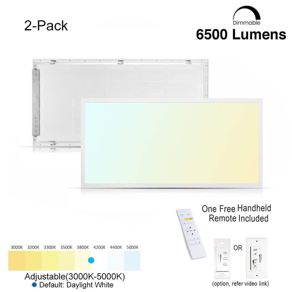 eSenLite 2 ft. x 4 ft. 6500 Lumens Integrated LED Panel Light 3000-5000K Backlit Wireless Dimmable CCT Color Changeable (2-Pack)