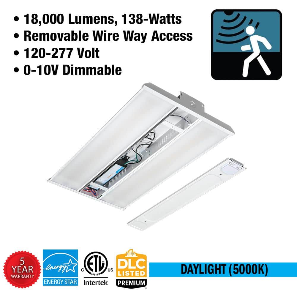ETI LIGHTING 2 ft. 400-Watt Equivalent Motion Sensor 18000 Lumens Integrated LED White High Bay Light 120-277 Volt 5000K