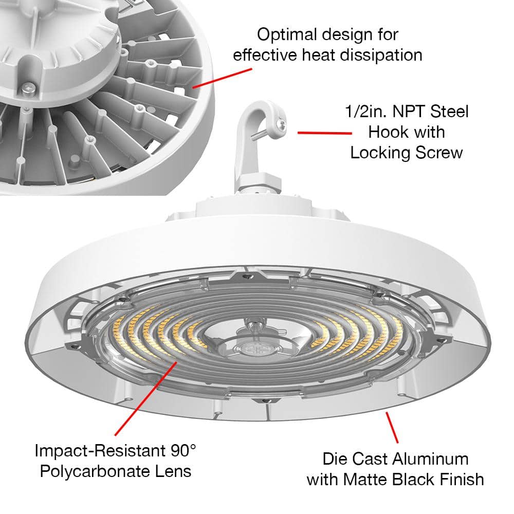 ETI LIGHTING 400-Watt Equivalent 11 in. Round Integrated LED White High Bay Light 27000-36000 Lumens Adjustable CCT 120-277V (8-Pack)