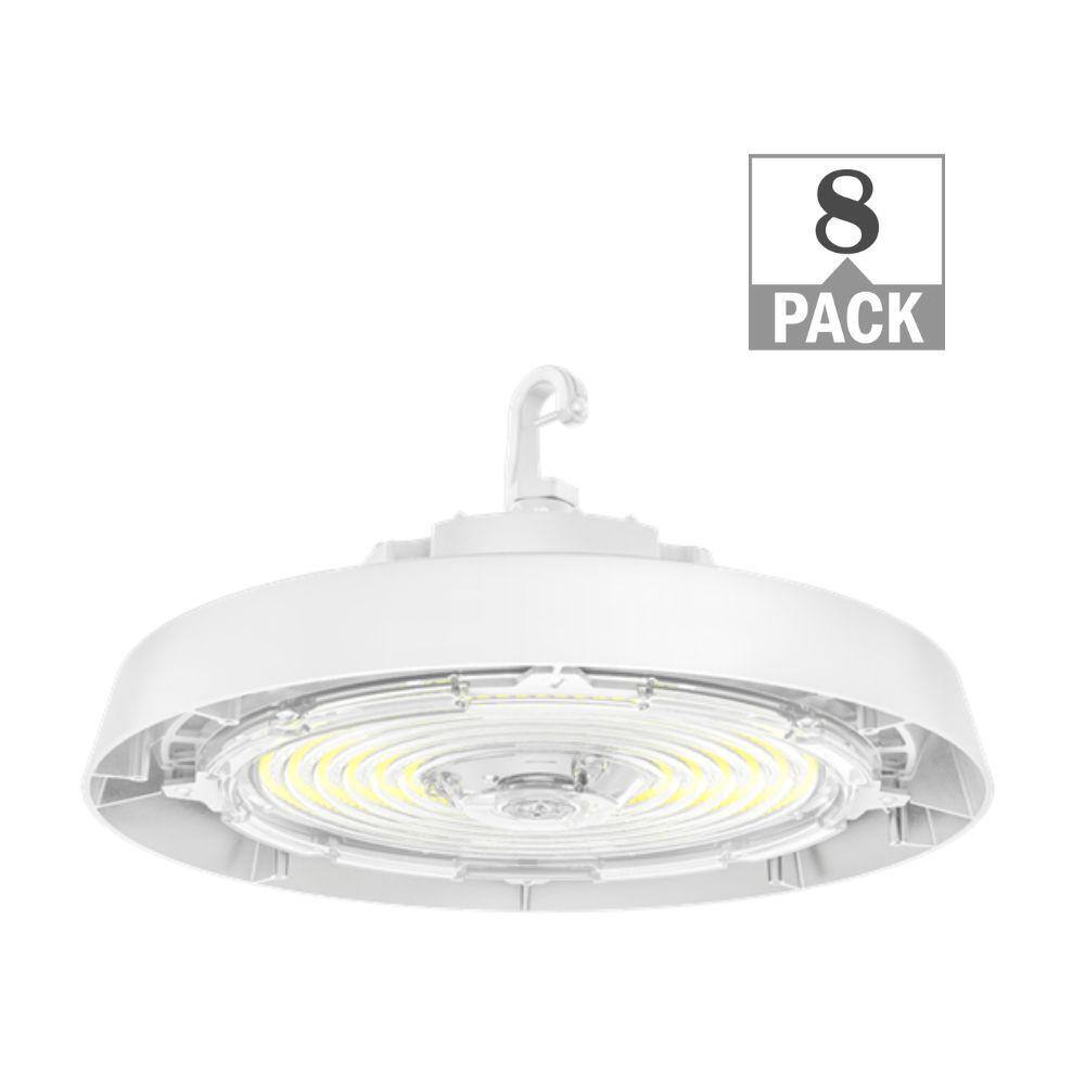 ETI LIGHTING 400-Watt Equivalent 11 in. Round Integrated LED White High Bay Light 27000-36000 Lumens Adjustable CCT 120-277V (8-Pack)
