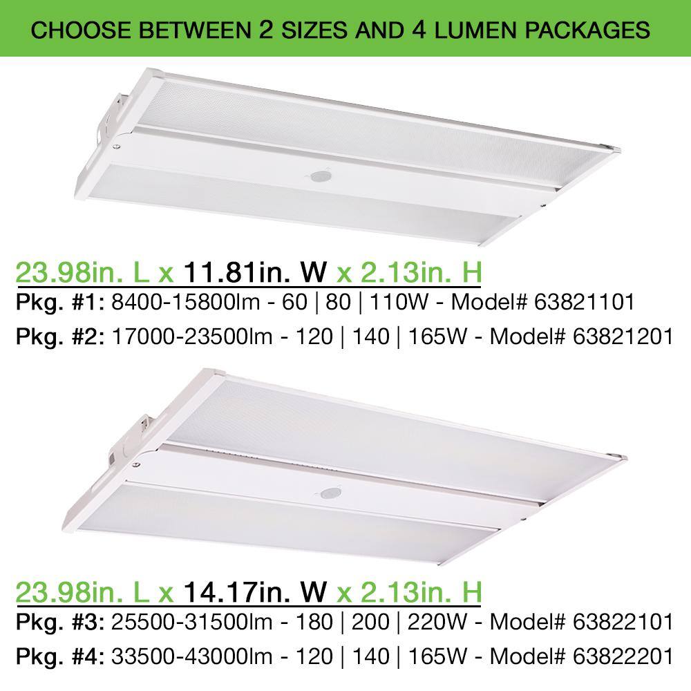 ETI LIGHTING 2 ft. 200-Watt Equivalent Integrated LED White Compact Linear High Bay Light with PIR Occupancy Sensor 8400-15800 Lumens