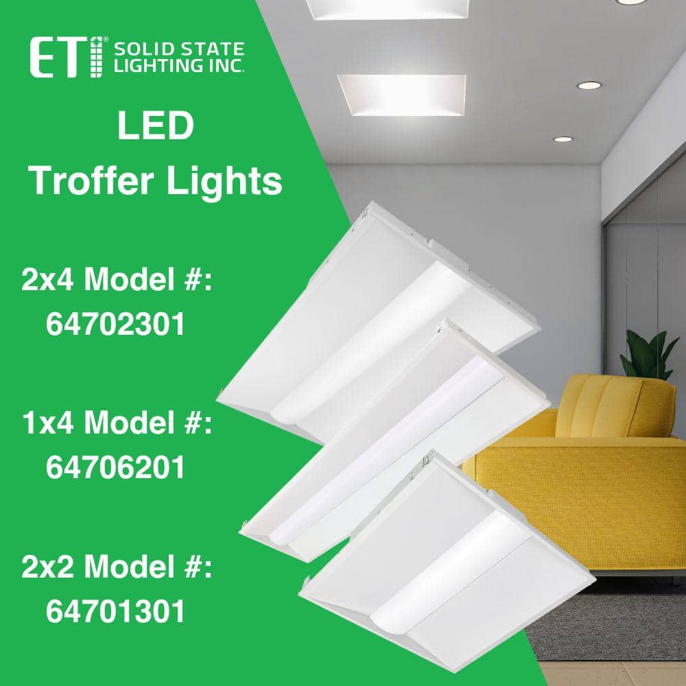 ETI LIGHTING 2 ft. x 4 ft. Center Basket LED Troffer Light with Surface Mount Kit 5850 Lumens 3500K 4000K 5000K 120-277V Dimmable