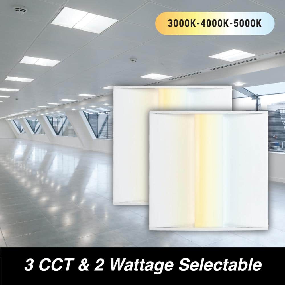 Euri Lighting 2 ft. x 2 ft. 128-Watt Equivalent Integrated LED White Troffer 3CCT Selectable (2-Pack)
