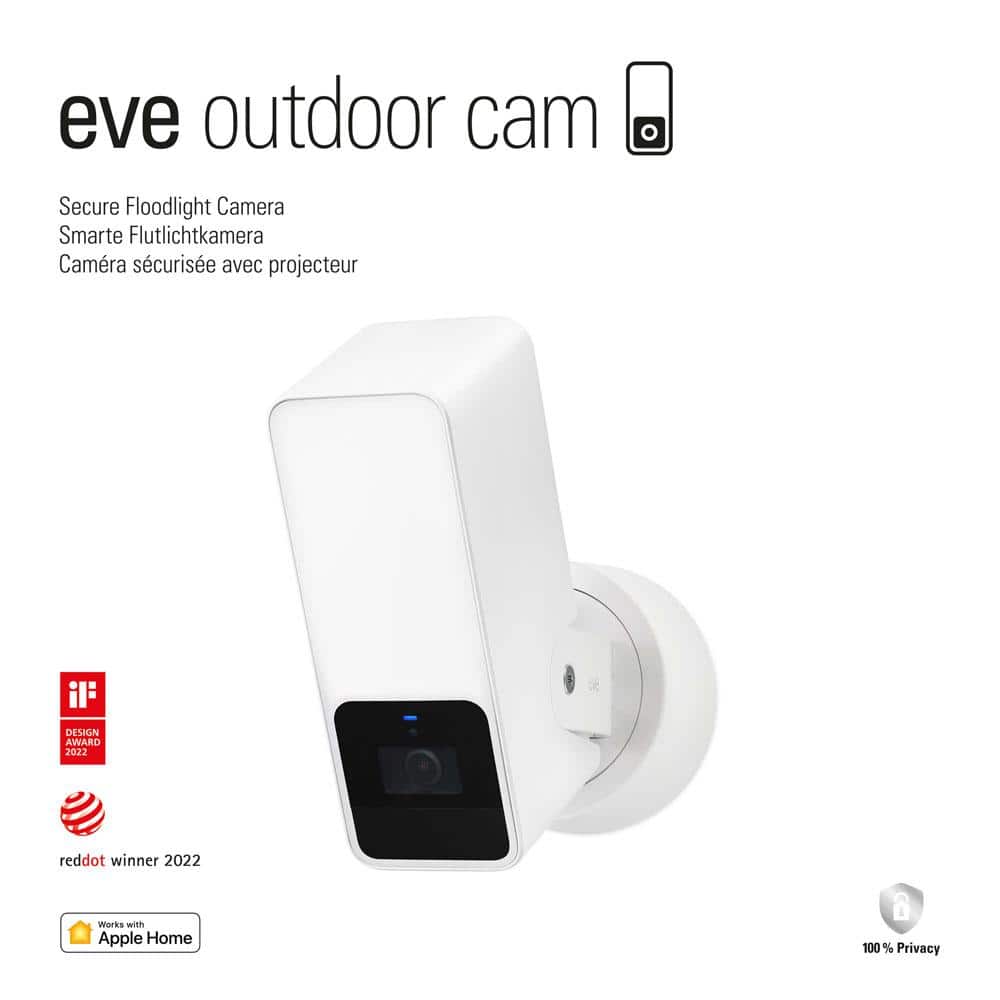 eve Outdoor Cam – Smart Wired Dimmable Outdoor Floodlight, works with Apple Home, 2-Way Comm, End-to-End Encryption (White)