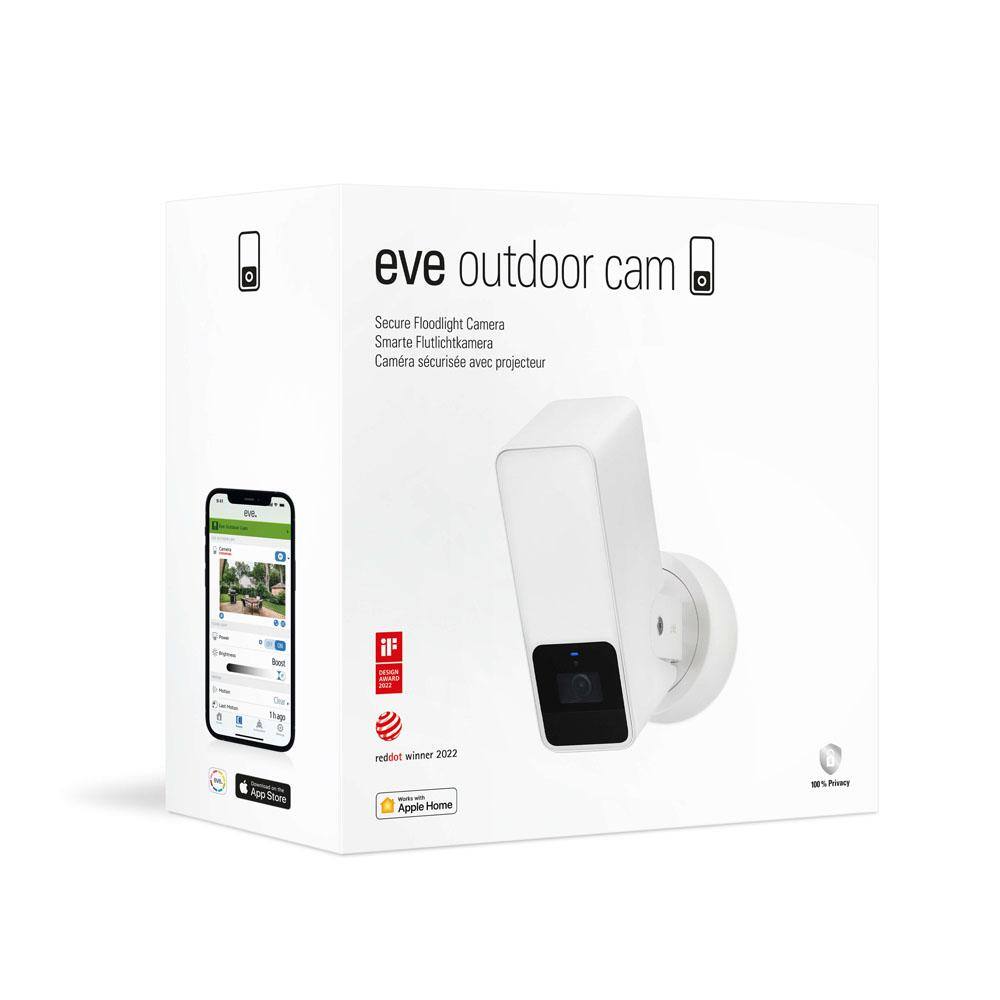 eve Outdoor Cam – Smart Wired Dimmable Outdoor Floodlight, works with Apple Home, 2-Way Comm, End-to-End Encryption (White)