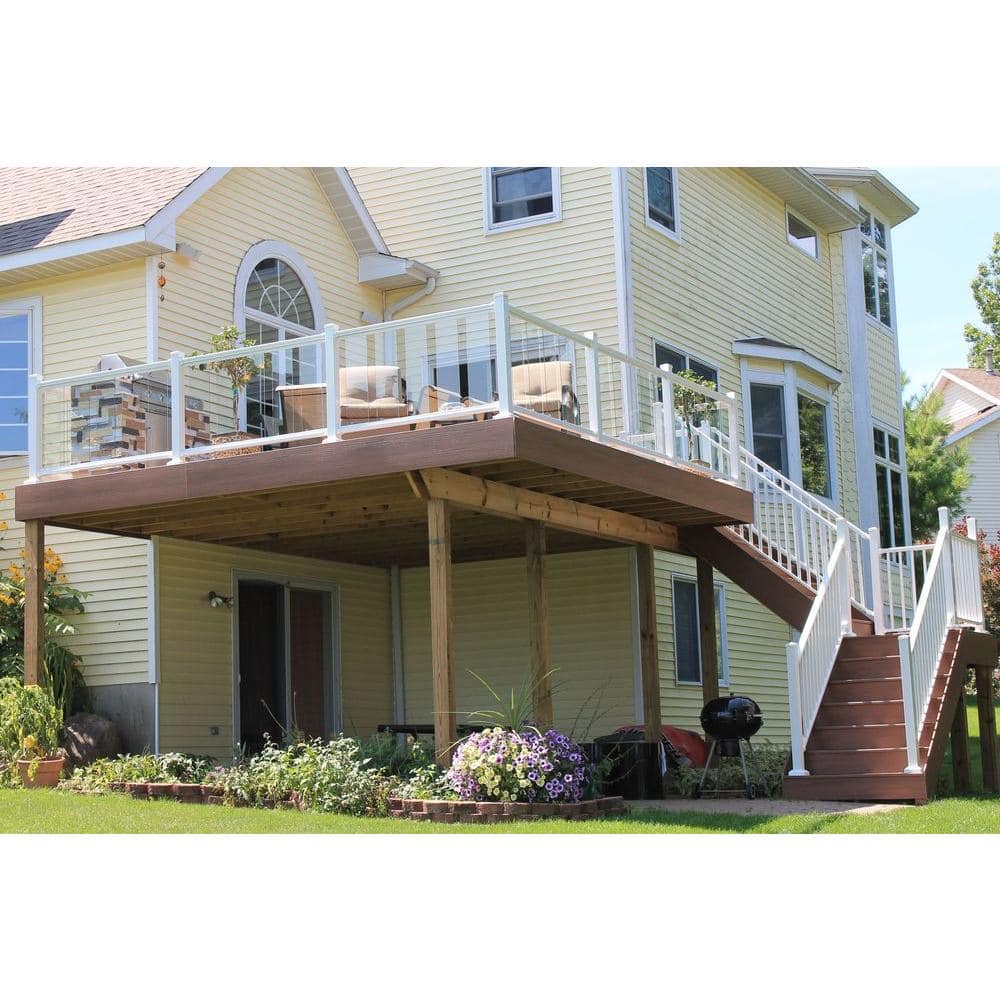 EZ Handrail 8 ft. x 42 in. White Aluminum Frame Glass Baluster Railing Kit