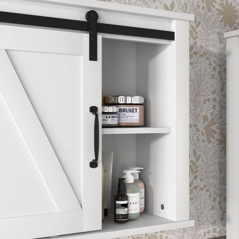 FAMYYT 27 in. W x 19.7 in. H Rectangular White Surface Mount Medicine Cabinet without Mirror with Adjustable Shelves