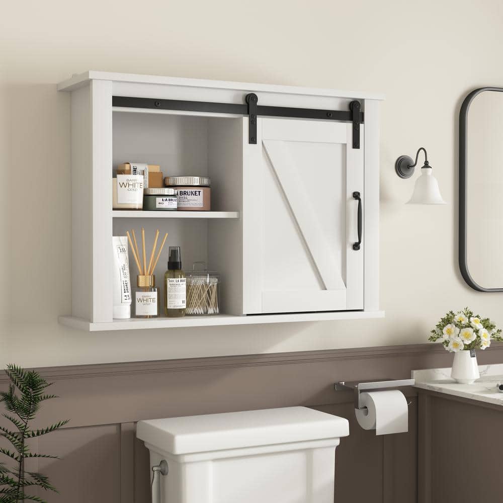 FAMYYT 27 in. W x 19.7 in. H Rectangular White Surface Mount Medicine Cabinet without Mirror with Adjustable Shelves