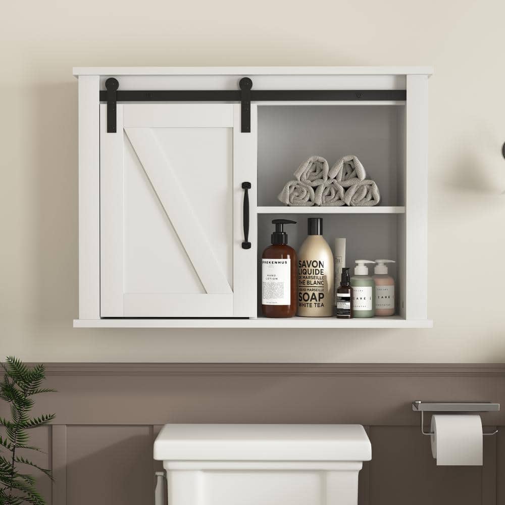 FAMYYT 27 in. W x 19.7 in. H Rectangular White Surface Mount Medicine Cabinet without Mirror with Adjustable Shelves