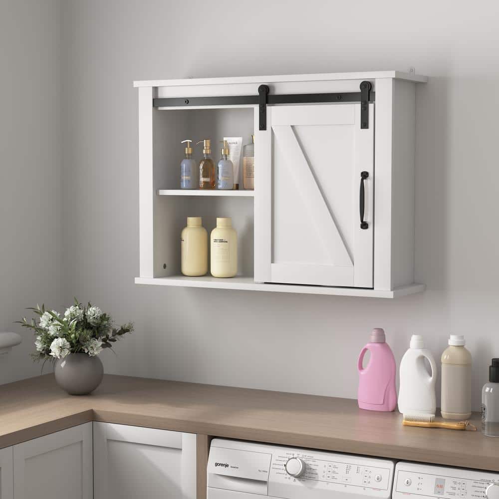FAMYYT 27 in. W x 19.7 in. H Rectangular White Surface Mount Medicine Cabinet without Mirror with Adjustable Shelves