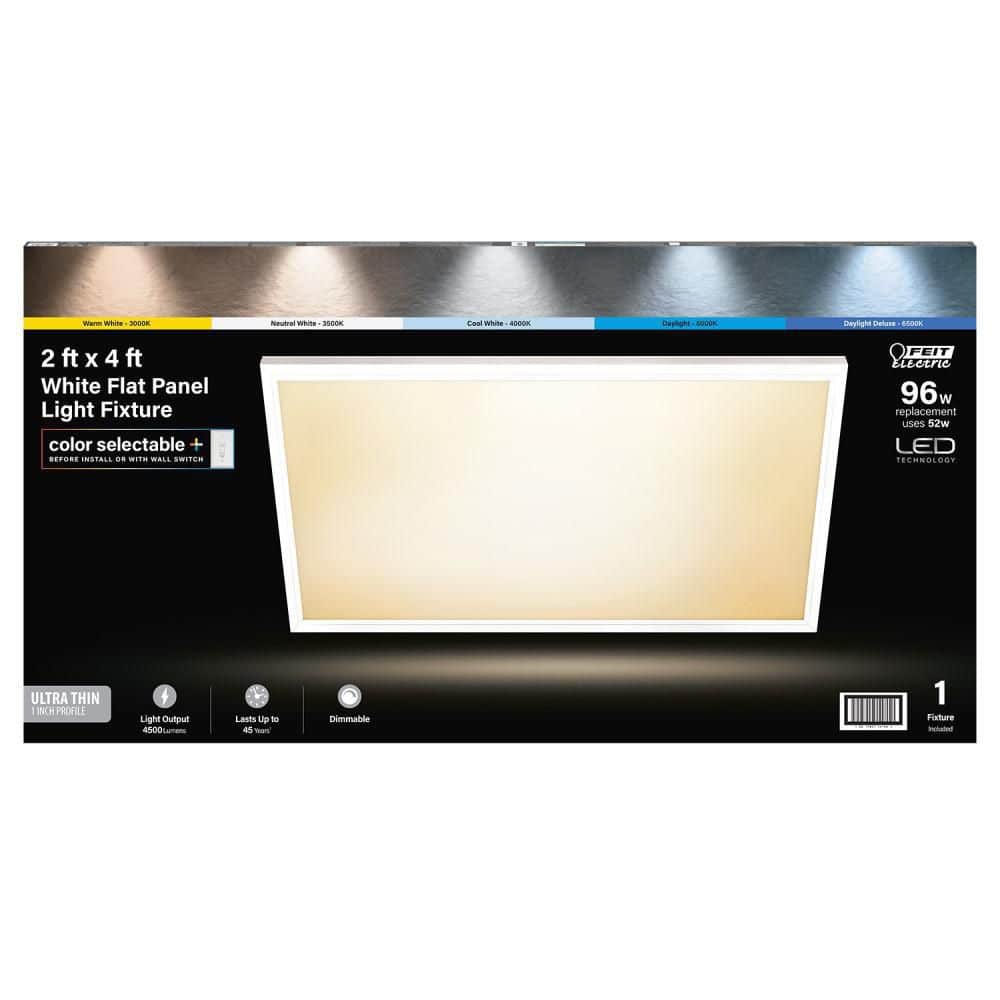 Feit Electric 24 in. W x 48 in. L 4500 Lumens 52-Watt Integrated LED Edge-Lit Flat Panel T-Bar Grid Troffer/Flushmount Color Changing