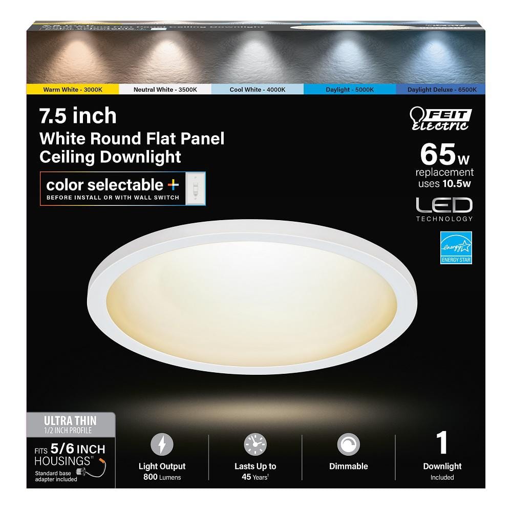 Feit Electric 10.5-Watt Integrated LED Flush Mount 7.5 in. White Round Dimmable Flat Panel Ceiling with Color Change 5CCT