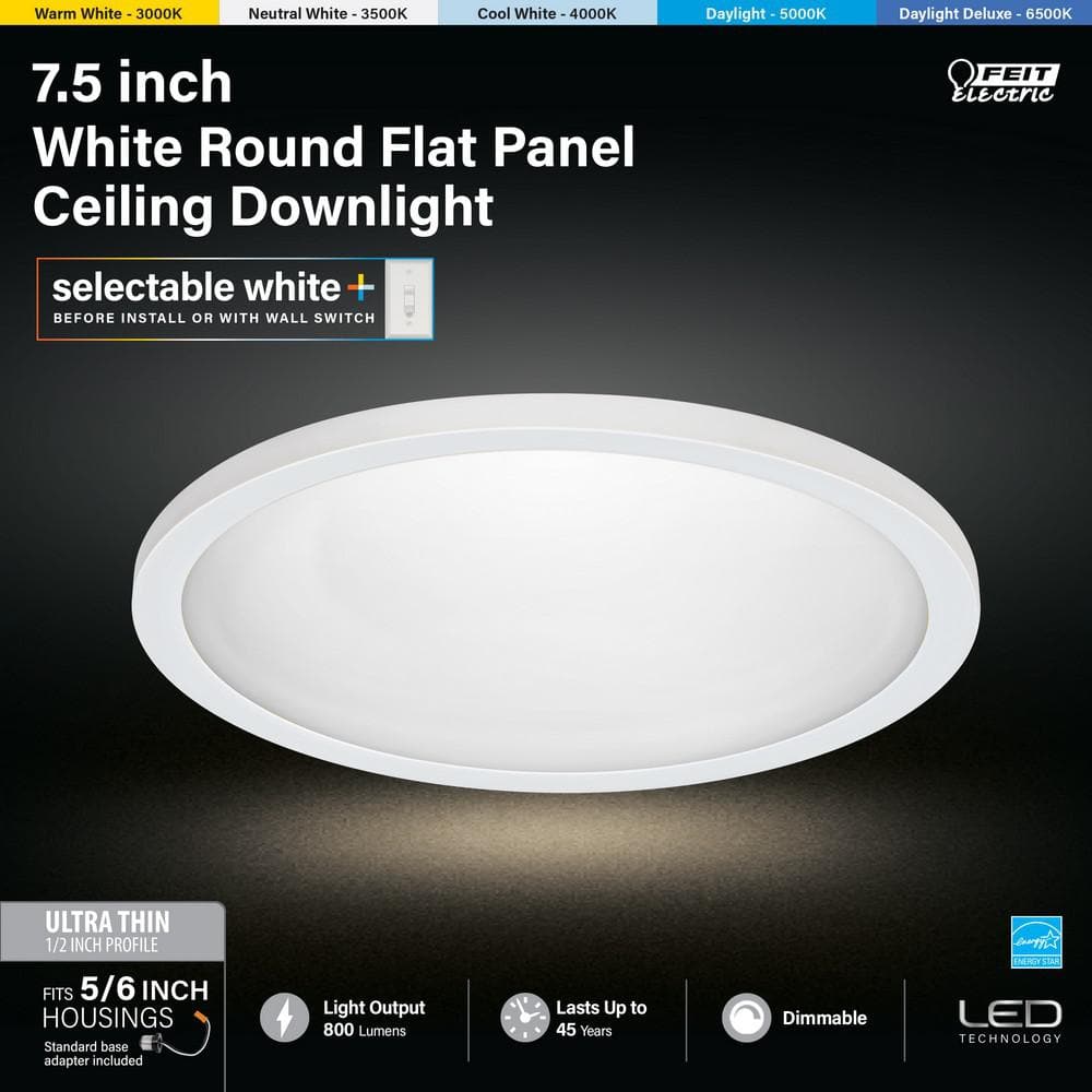Feit Electric 10.5-Watt Integrated LED Flush Mount 7.5 in. White Round Dimmable Flat Panel Ceiling with Color Change 5CCT