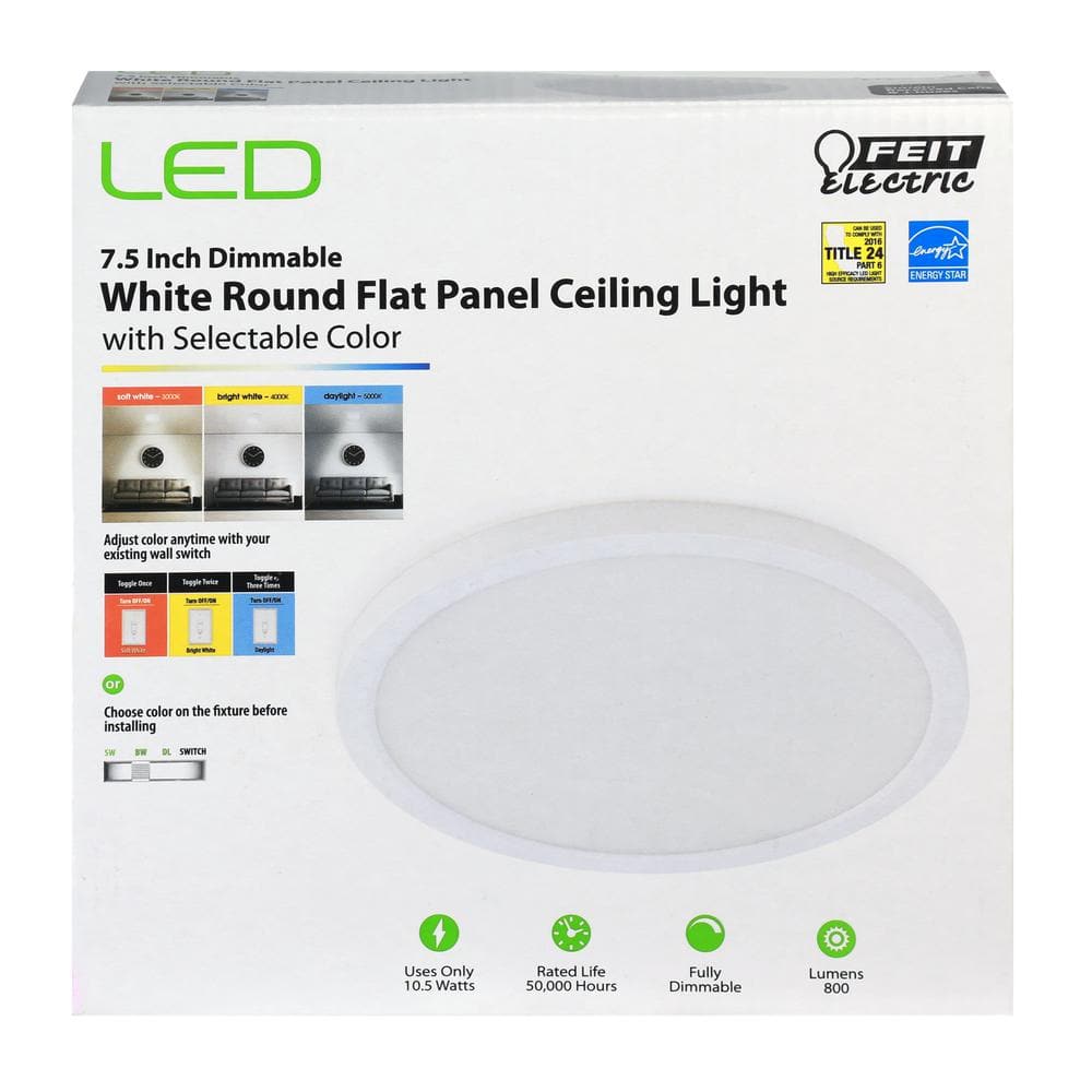 Feit Electric 7.5 in. 10.5-Watt Title 24 Dimmable White Integrated LED Round Flat Panel Ceiling Flush Mount with Color Change CCT